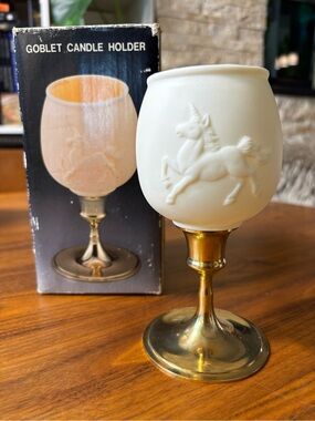Regal vintage early 70s goblet style unicorn candleholder with box